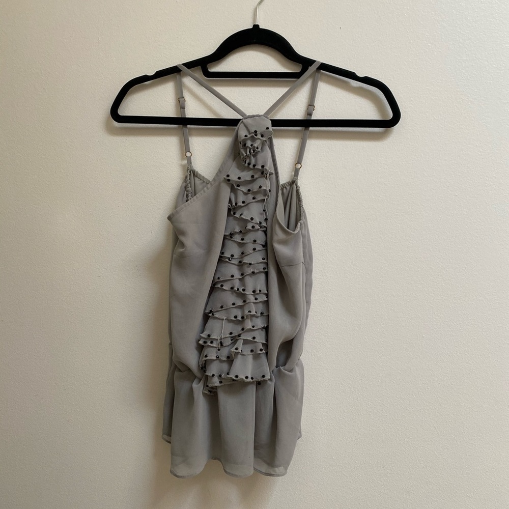 Dolce Grey Ruffle Chiffon Tank Top S